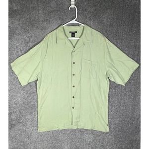 Consensus Sportswear Silk Short Sleeve‎ Button Up Shirt Mens Large Green Pocket
